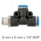 Pu Hose Fitting Tee 6mm X 6mm X 1/8